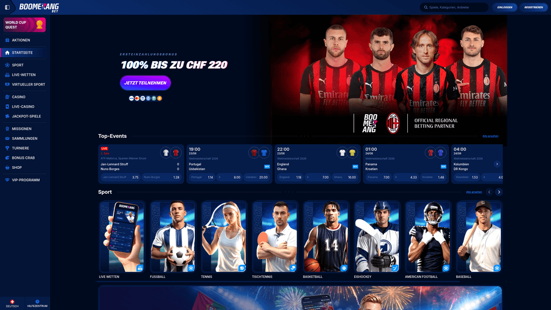 Boomerang Bet Sportwetten – Webseite