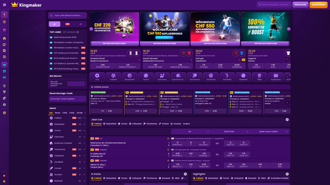 Kingmaker Sportwetten – Webseite