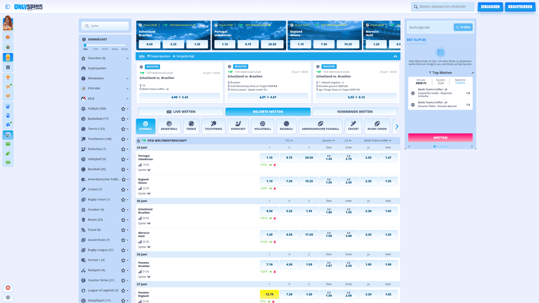OnlySpins Sportwetten – Webseite