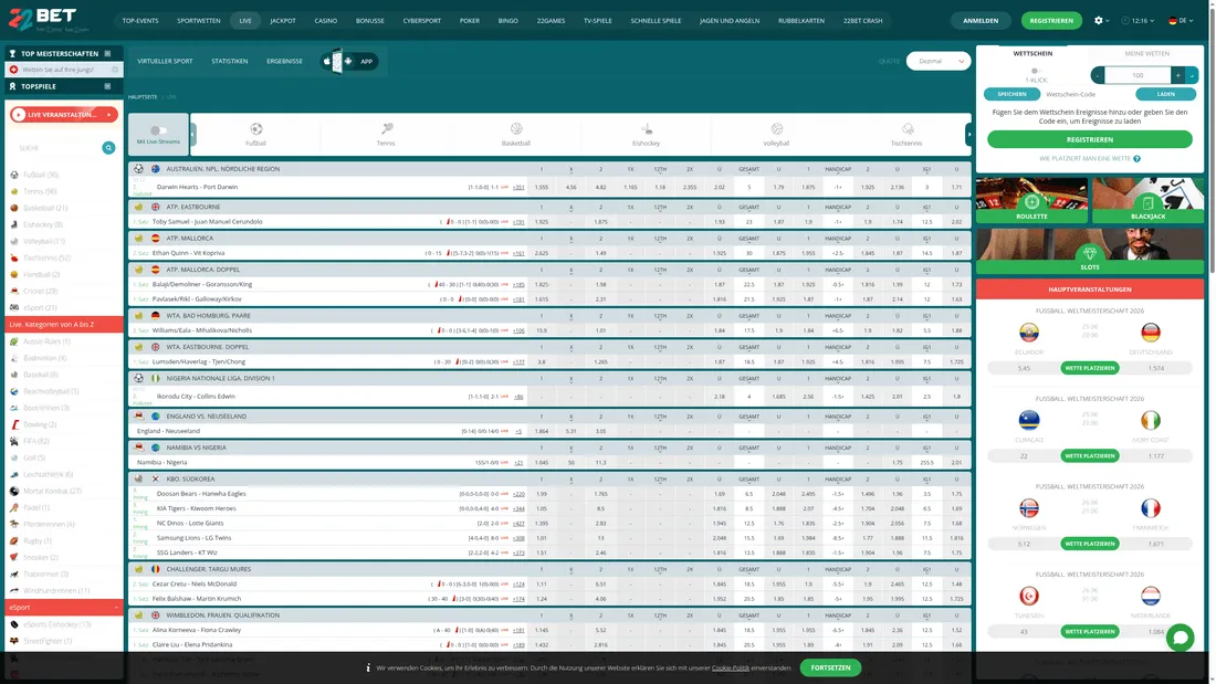 22Bet Live-Casino mit Live-Dealer-Spielen