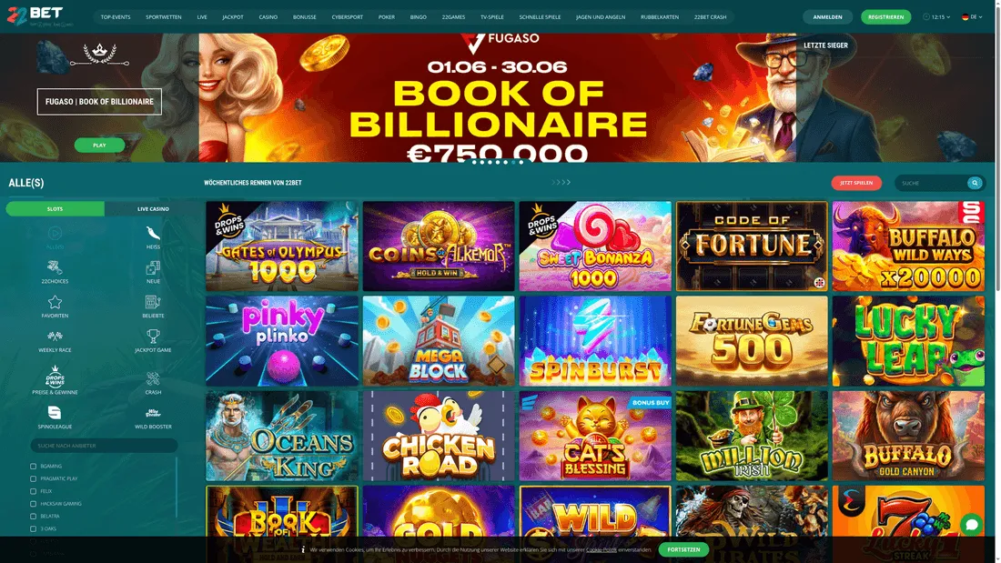 22Bet Online Casino — Lobby