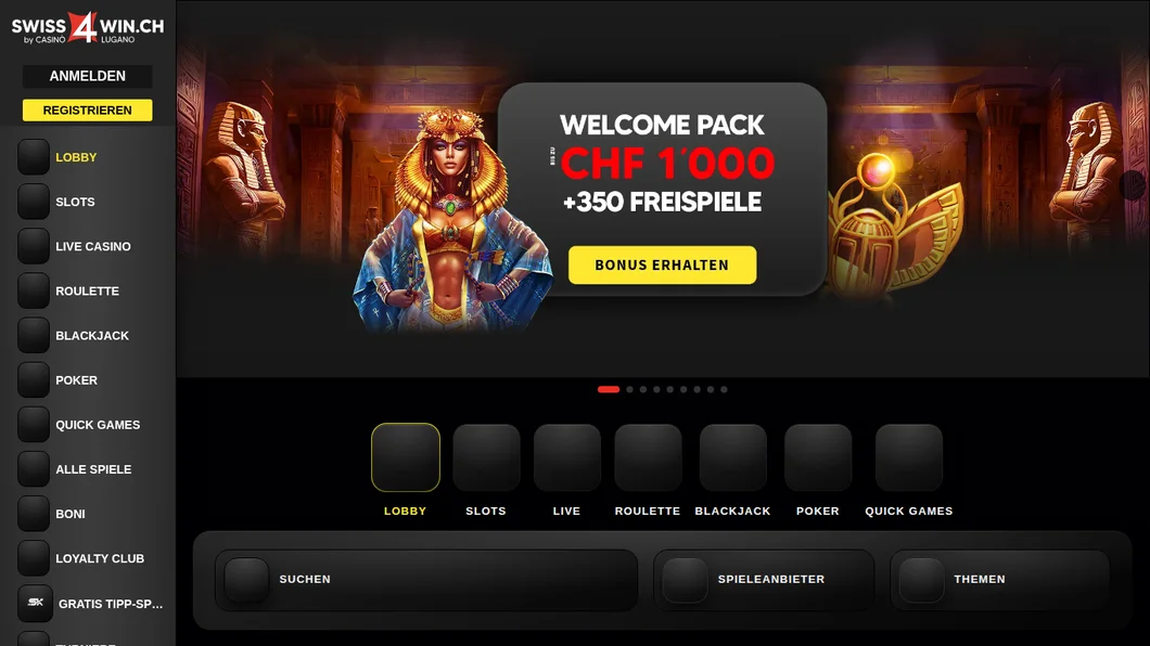 swiss4win.ch Startseite mit Welcome Pack