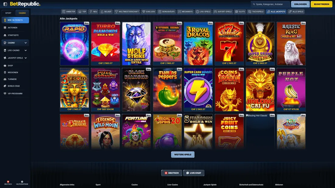 BetRepublic Jackpot-Spiele