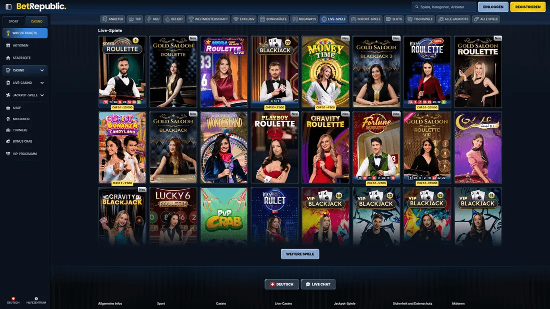 BetRepublic Live-Casino-Lobby