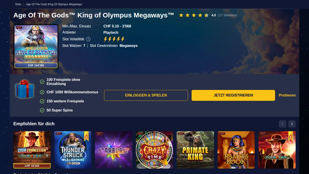 starvegas.ch mit 100 Freispielen ohne Einzahlung und CHF 1000 Willkommensbonus