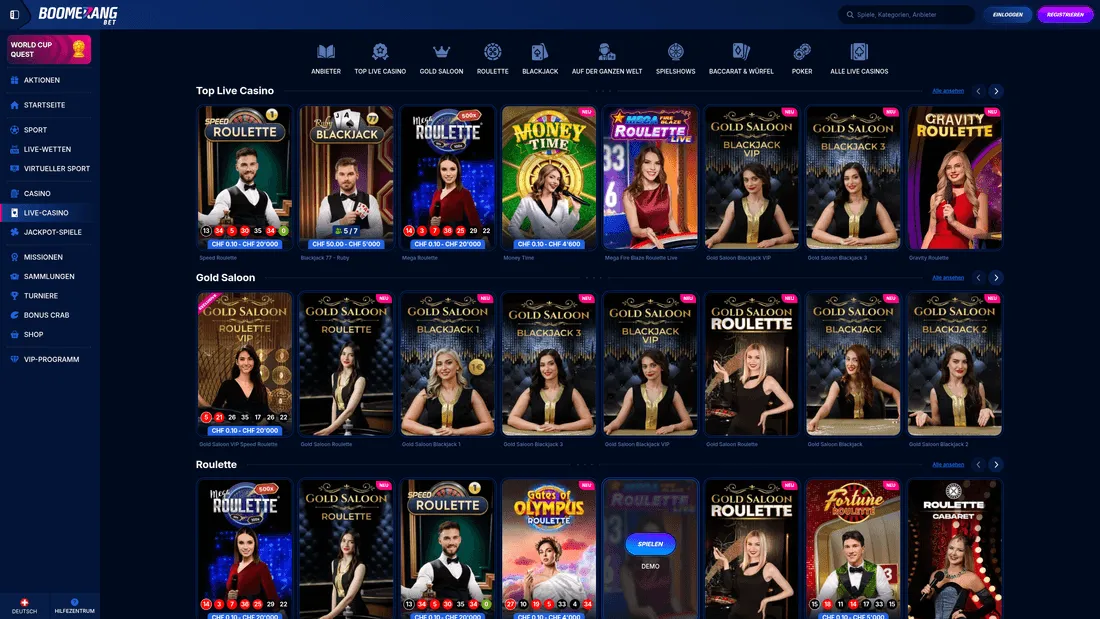 Boomerang Bet Online Casino — Lobby