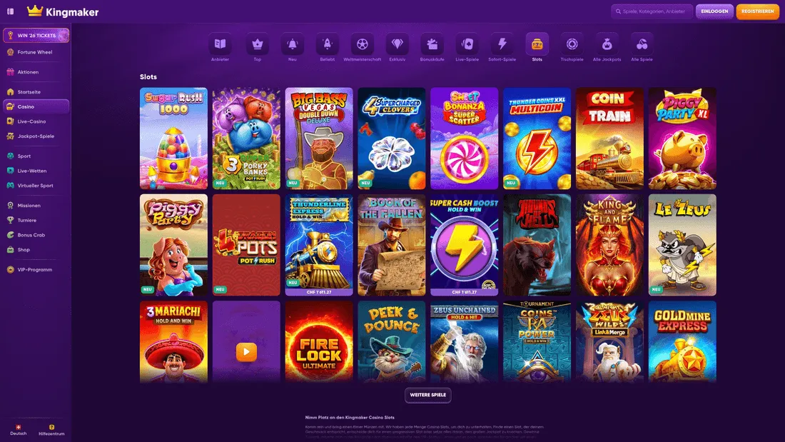 Kingmaker Online Casino — Lobby