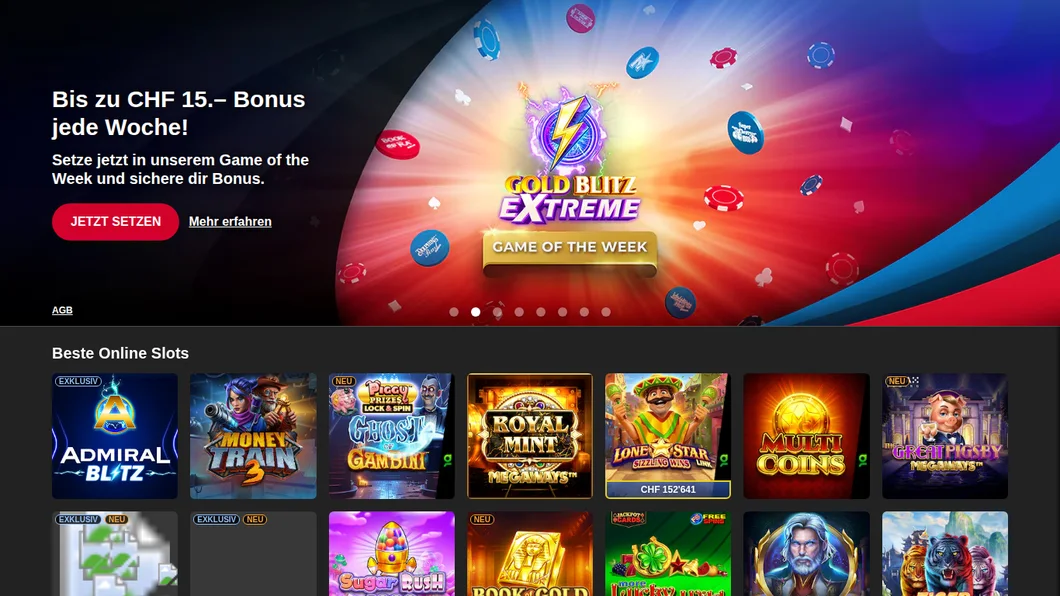 admiral.ch Lobby eines bewilligten Schweizer Online-Casinos