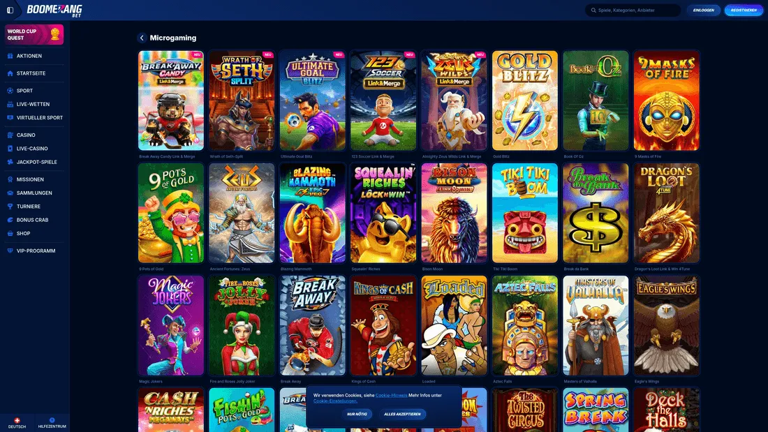 Spiele von Microgaming in einer Casino-Lobby