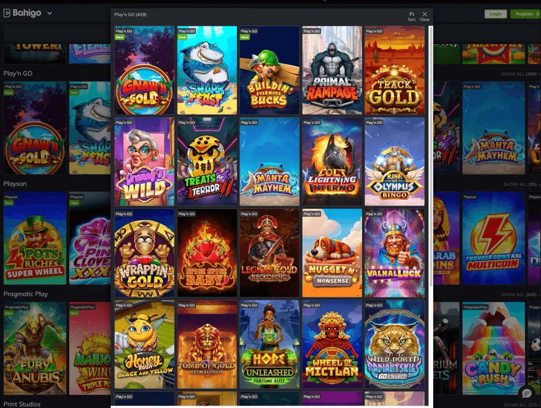 Spiele von Play'n GO in einer Casino-Lobby
