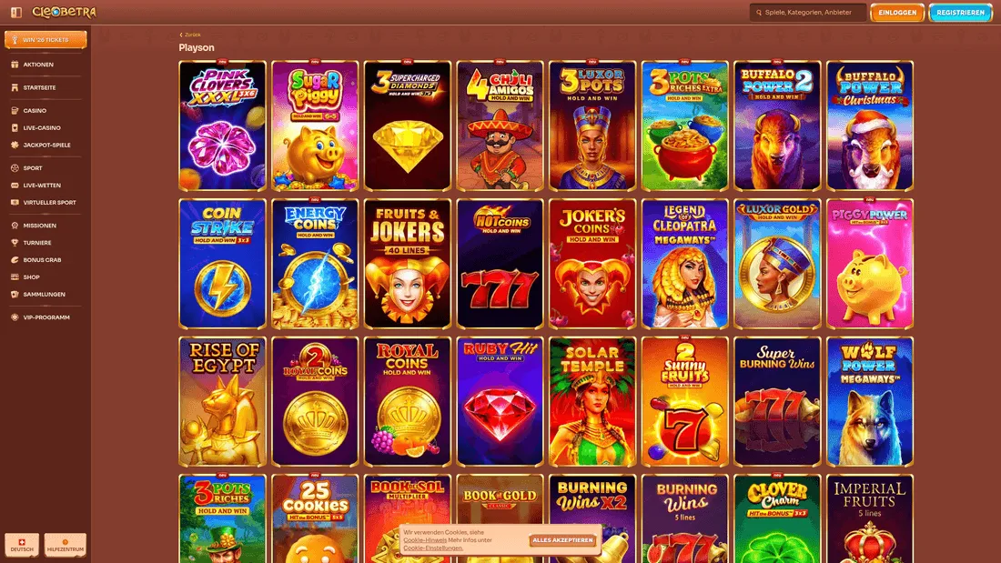 Spiele von Playson in einer Casino-Lobby