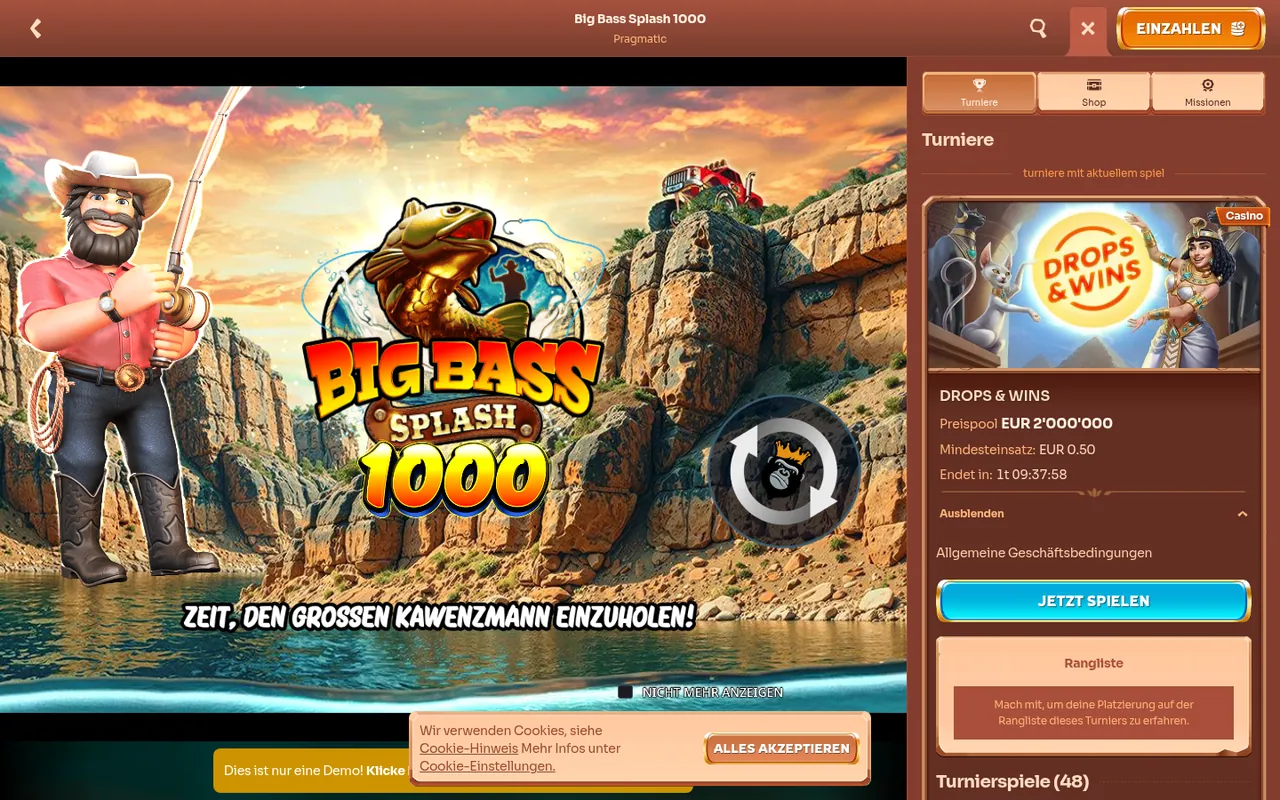 Big Bass Splash 1000 — Startbildschirm