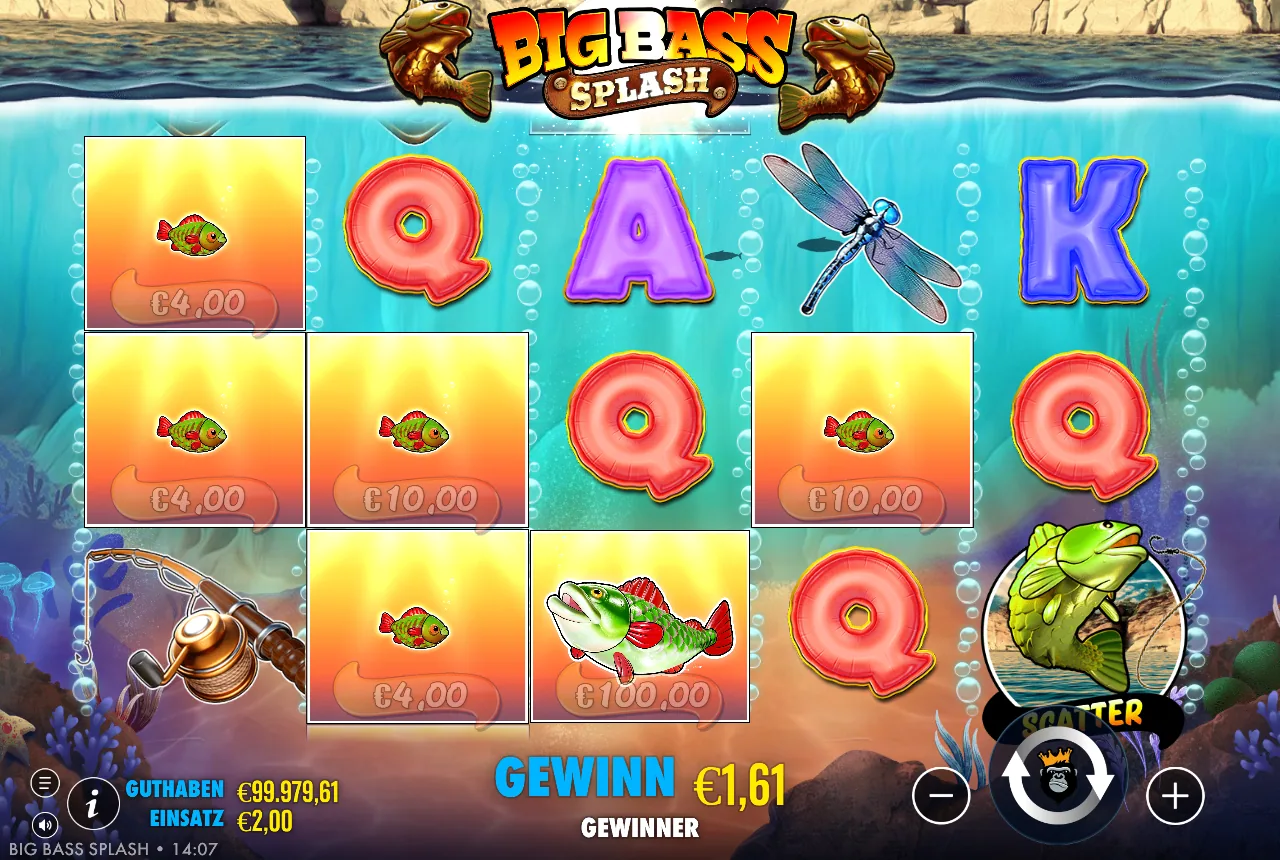 Big Bass Splash — gewonnene Linie in der Demo