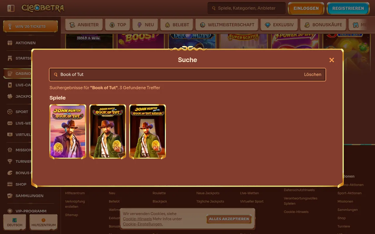 Book of Tut — Casino-Lobby