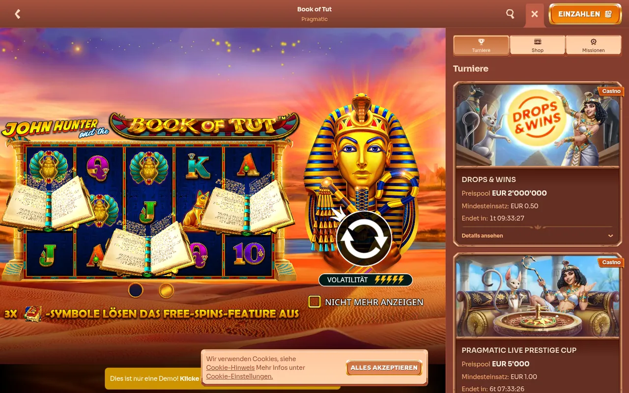 Book of Tut — Startbildschirm