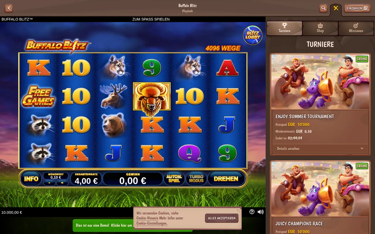Buffalo Blitz — Startbildschirm