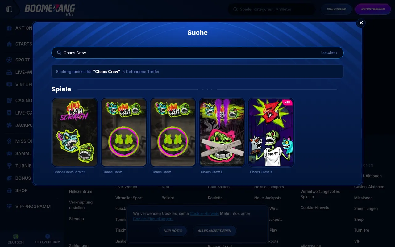 Chaos Crew — Casino-Lobby