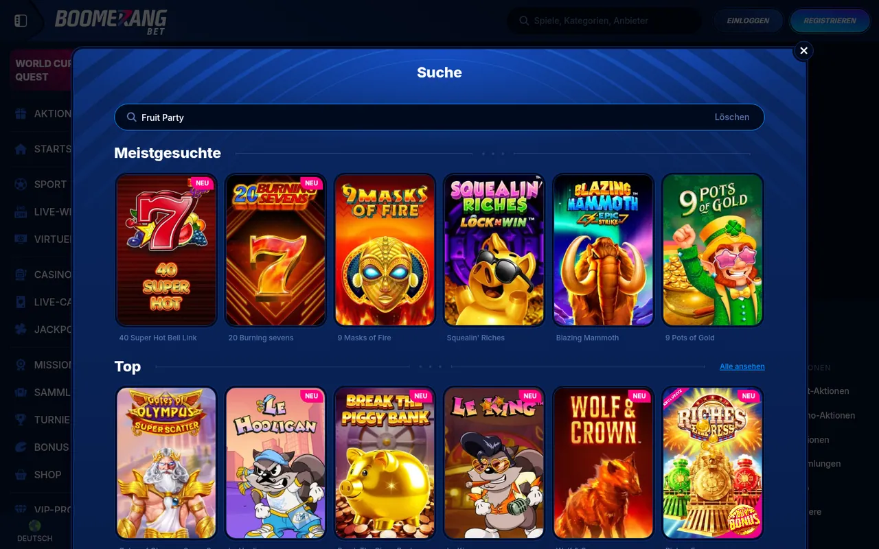 Fruit Party — Casino-Lobby