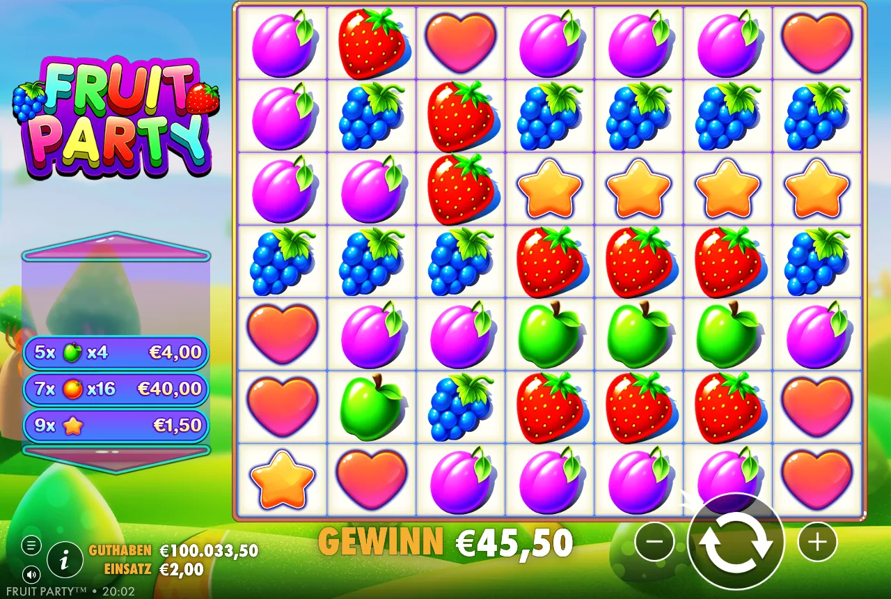 Fruit Party — gewonnene Linie in der Demo