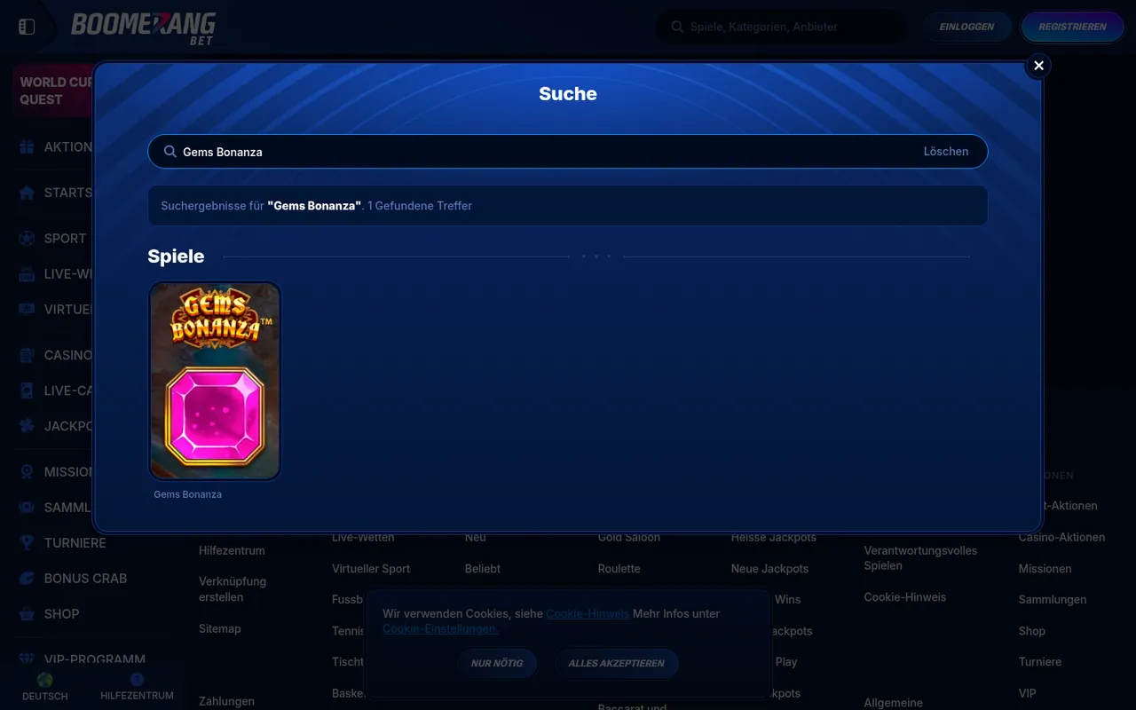 Gems Bonanza — Casino-Lobby