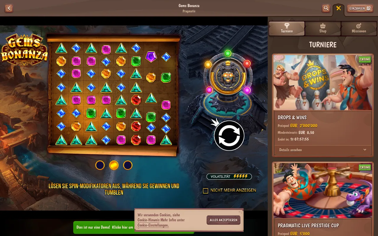 Gems Bonanza — Startbildschirm