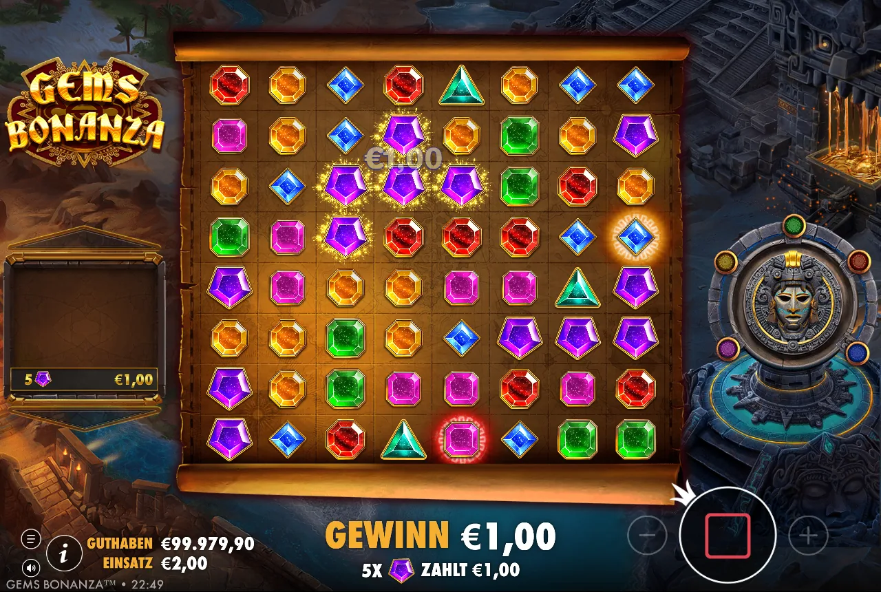 Gems Bonanza — gewonnene Linie in der Demo