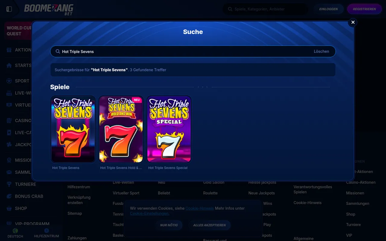 Hot Triple Sevens — Casino-Lobby