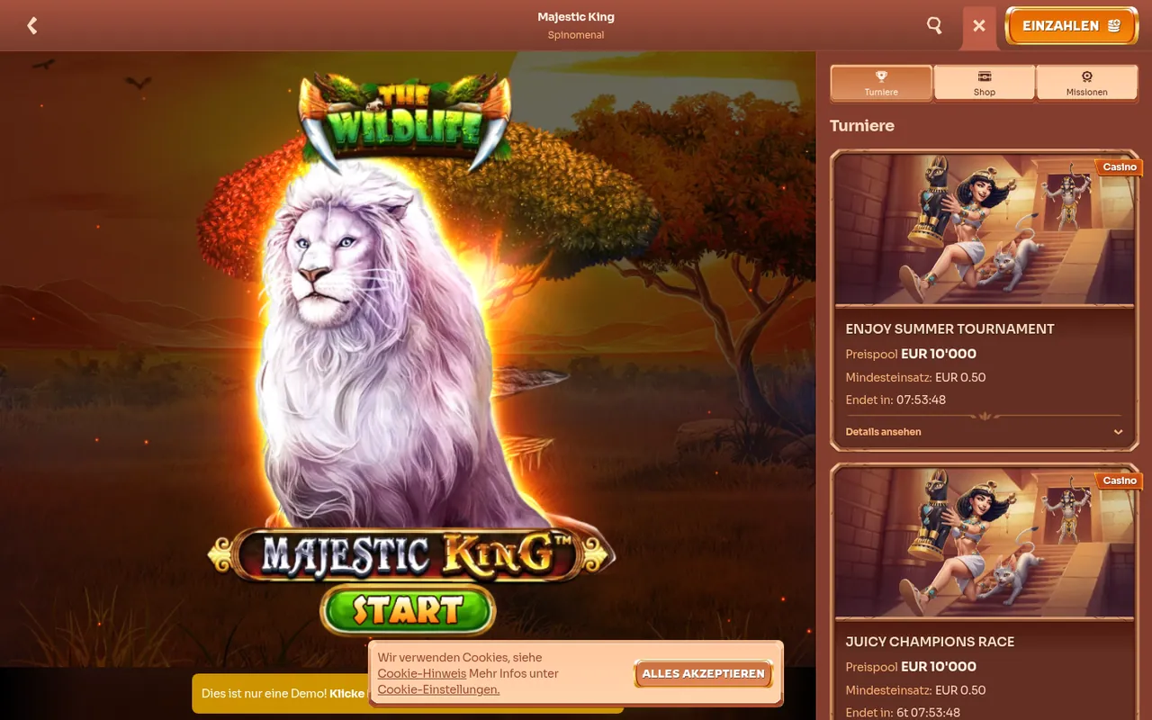 Majestic King — Startbildschirm