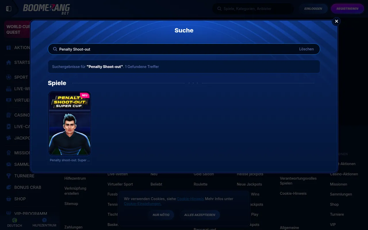 Penalty Shoot-out: Super Cup — Casino-Lobby