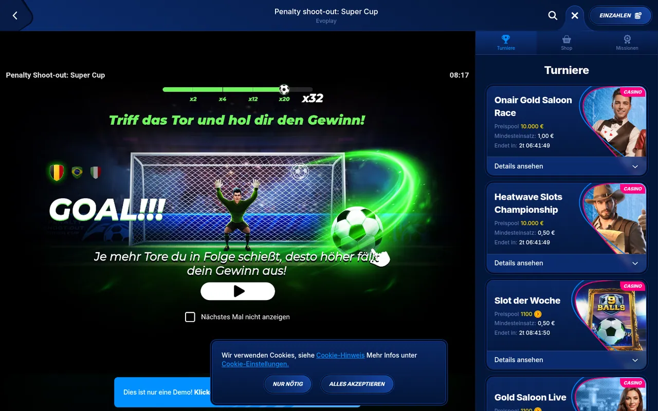 Penalty Shoot-out: Super Cup — Startbildschirm