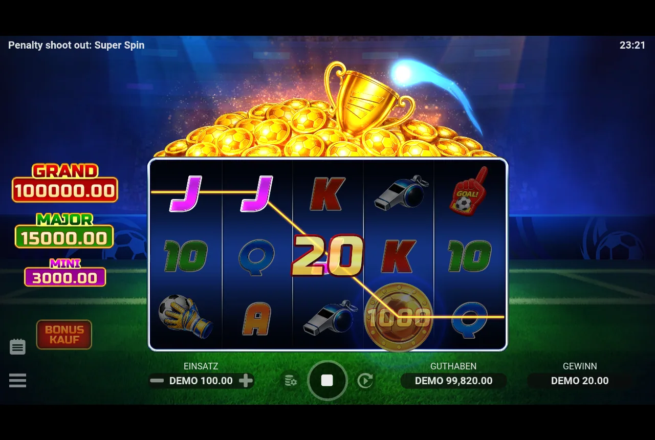 Penalty Shoot-out — gewonnene Linie in der Demo