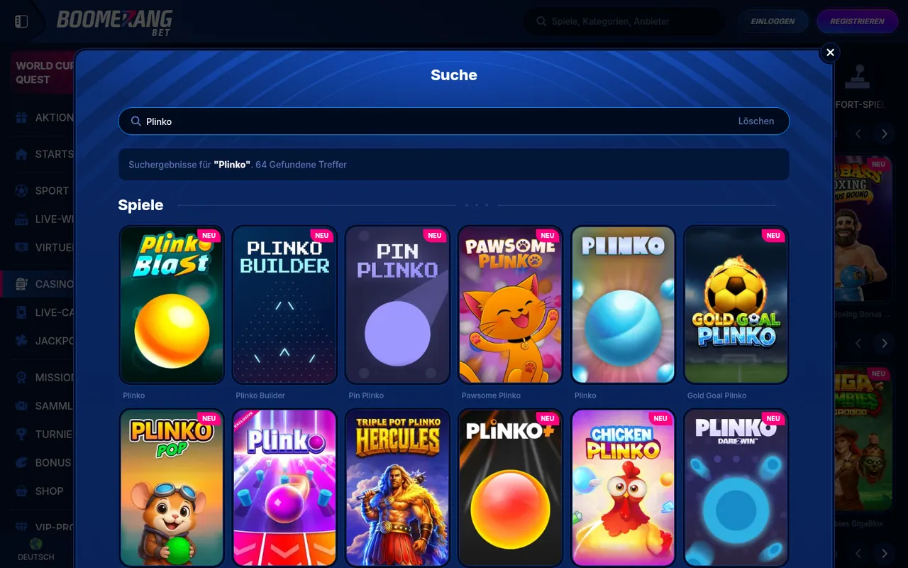 Plinko — Casino-Lobby
