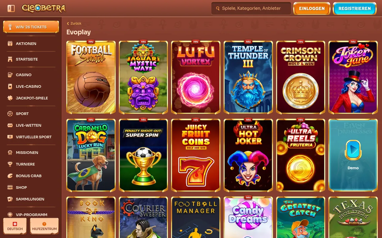 Evoplay Slots & Spiele-Spiele im Casino-Lobby