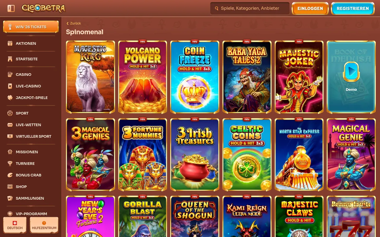 Spinomenal Slots & Spiele-Spiele im Casino-Lobby