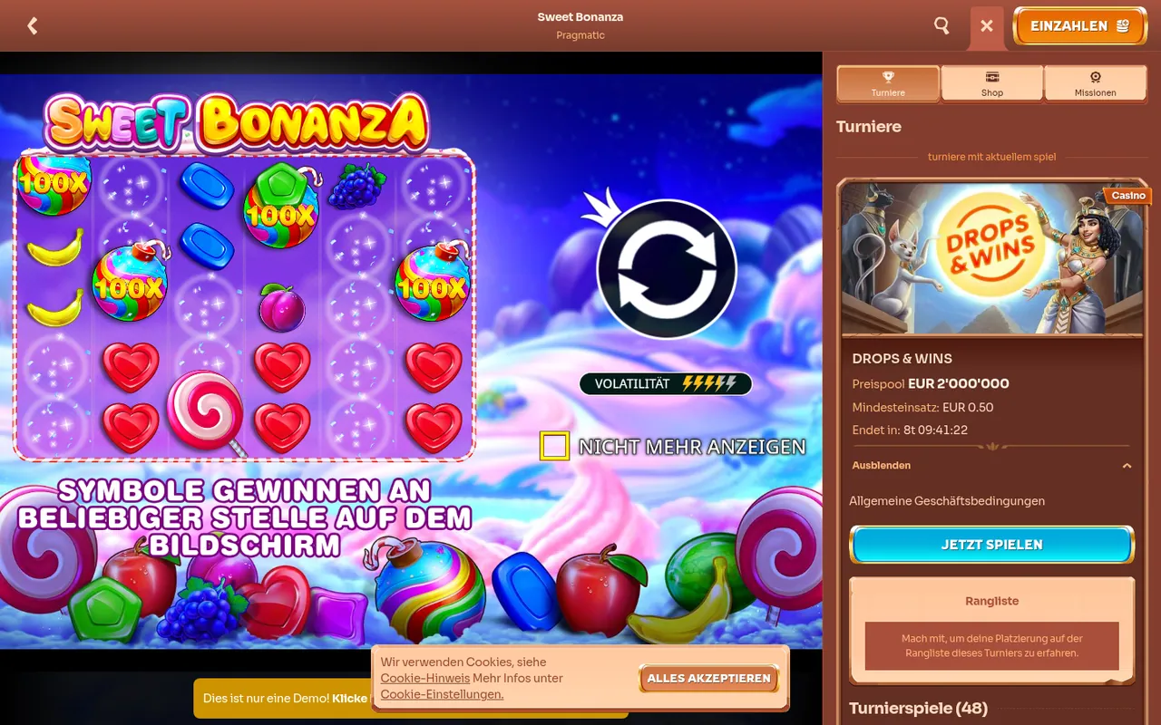 Sweet Bonanza — Startbildschirm