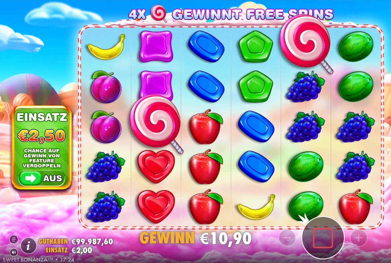 Sweet Bonanza — gewonnene Linie in der Demo