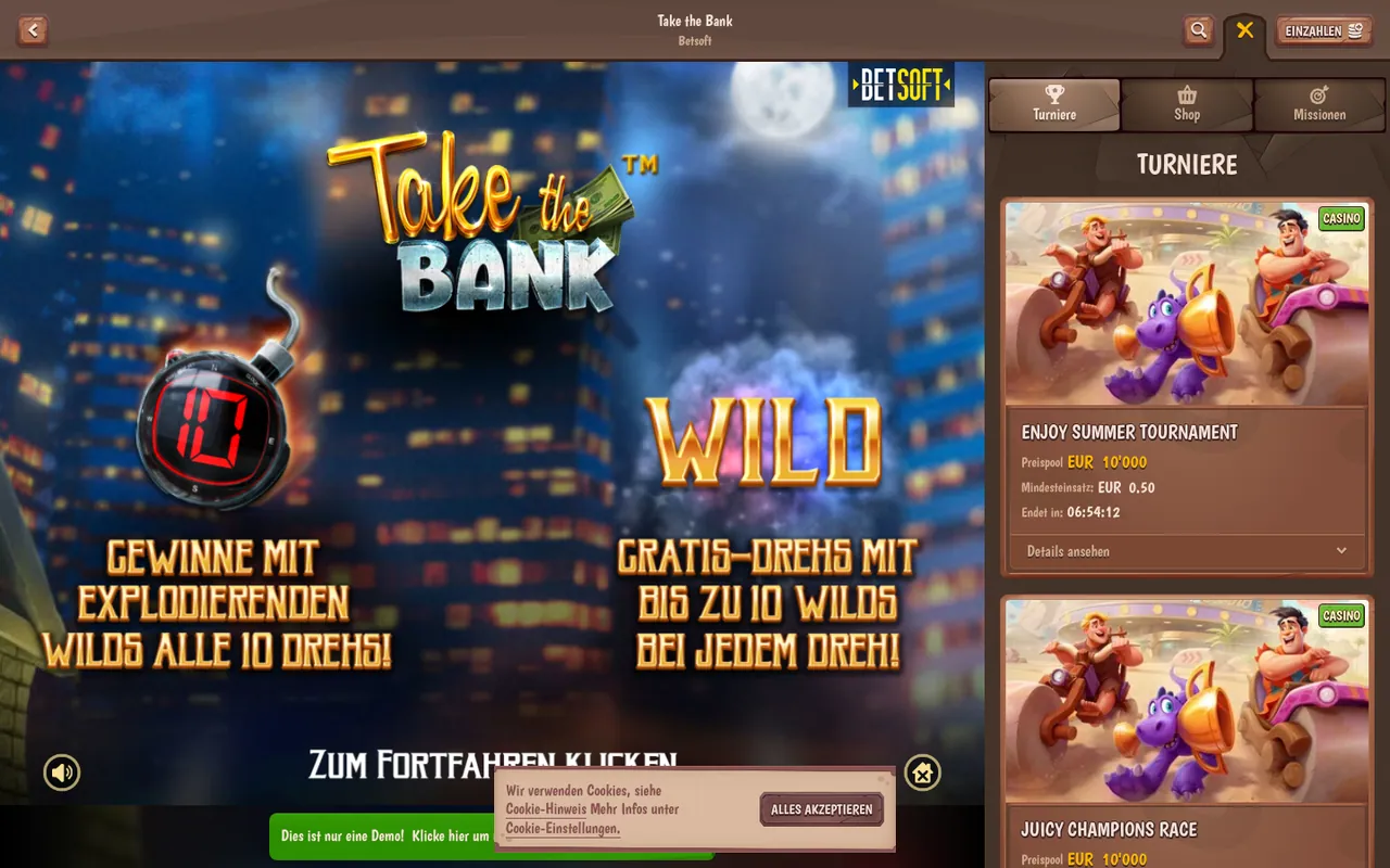 Take the Bank — Startbildschirm