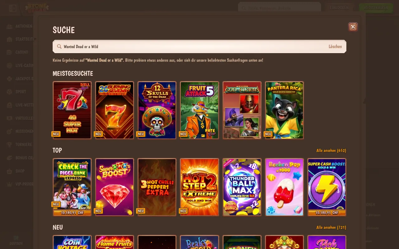 Wanted Dead or a Wild — Casino-Lobby