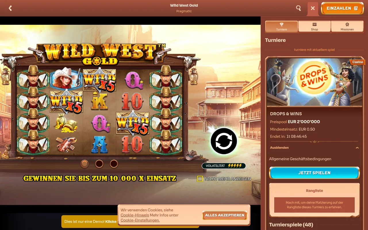 Wild West Gold — Startbildschirm