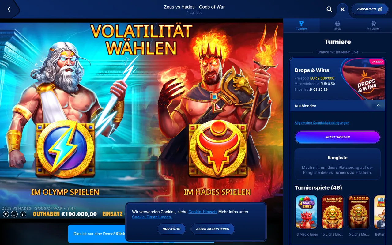 Zeus vs Hades - Gods of War — Startbildschirm