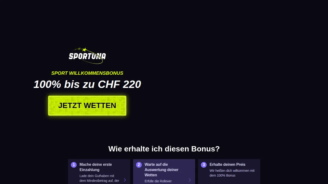 Sportuna Sport-Willkommensbonus 100 Prozent bis CHF 220