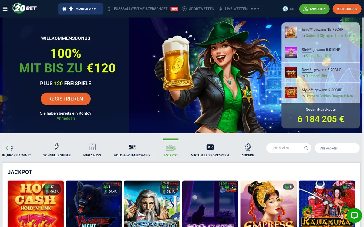 20Bet Jackpot-Spiele