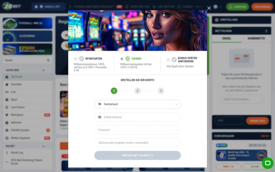 20Bet Registrierung