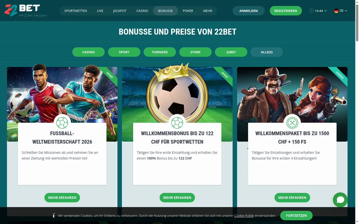 22Bet Bonus und Aktionen