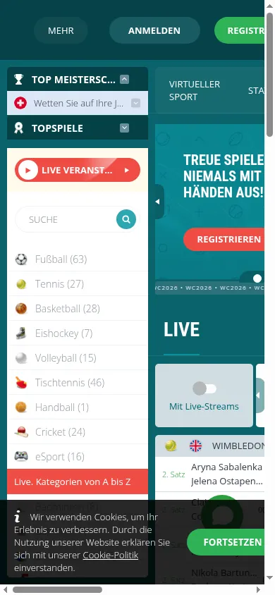 22Bet mobile Ansicht