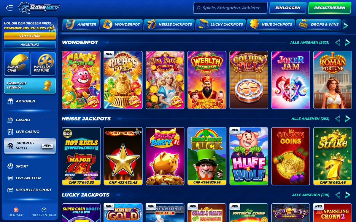 Bassbet Jackpot-Spiele