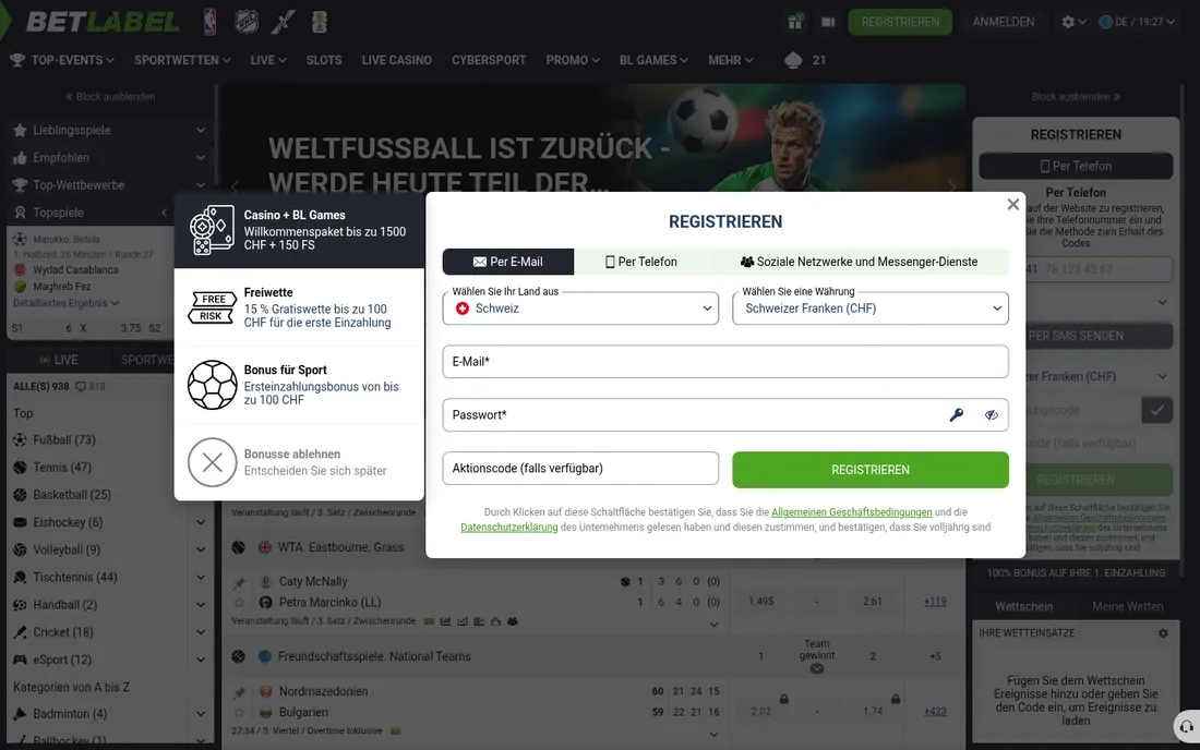 Betlabel Registrierung