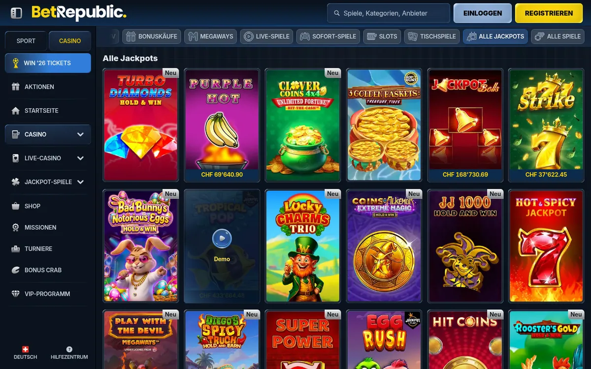 BetRepublic Jackpot-Spiele
