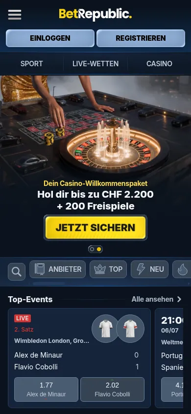 BetRepublic mobile Ansicht