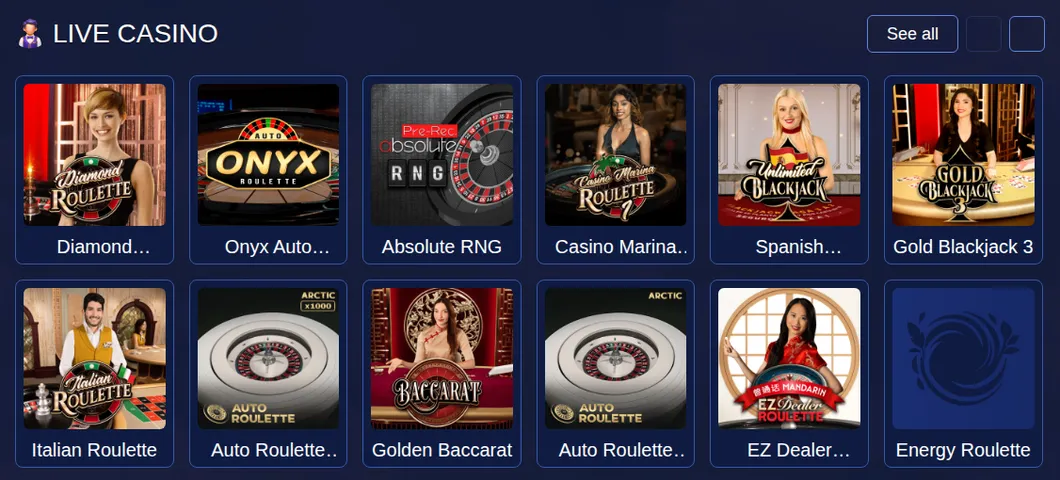 BirdSpin Live-Casino mit Roulette-, Blackjack- und Baccarat-Tischen